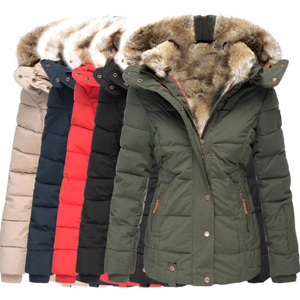 women's down & parkas winter fashion womens ladies solid color slim fitness cotton coat faux fur collar jacket top, Black
women's down & parkas winter fashion womens ladies solid color slim fitness cotton coat faux fur collar jacket top, Black