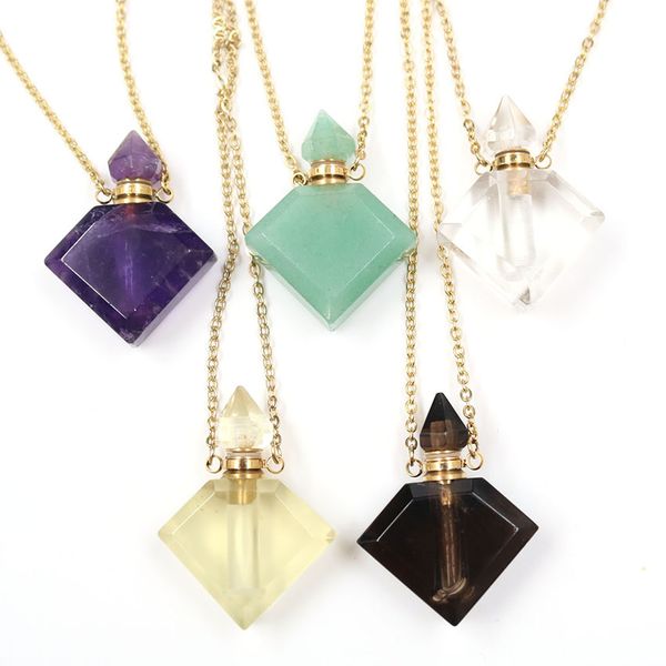 wholesale 5 pcs gold plated rhombus shape rock crystal perfume bottle pendant smoky quartz necklace for women jewelry, Silver
wholesale 5 pcs gold plated rhombus shape rock crystal perfume bottle pendant smoky quartz necklace for women jewelry, Silver