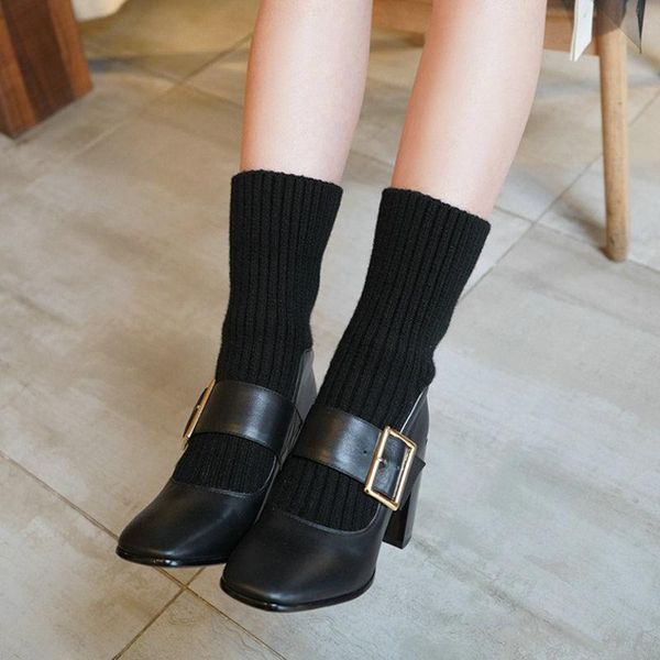 genuine leather knitting ankle boots female square toe thick high heels boots office lady working shoes woman, Black
genuine leather knitting ankle boots female square toe thick high heels boots office lady working shoes woman, Black
