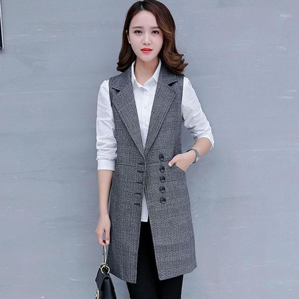 women's suit vest mid-long coat new spring autumn jacket slim large size wild black plaid suit vest overcoat casual female 1, Black;white
women's suit vest mid-long coat new spring autumn jacket slim large size wild black plaid suit vest overcoat casual female 1, Black;white