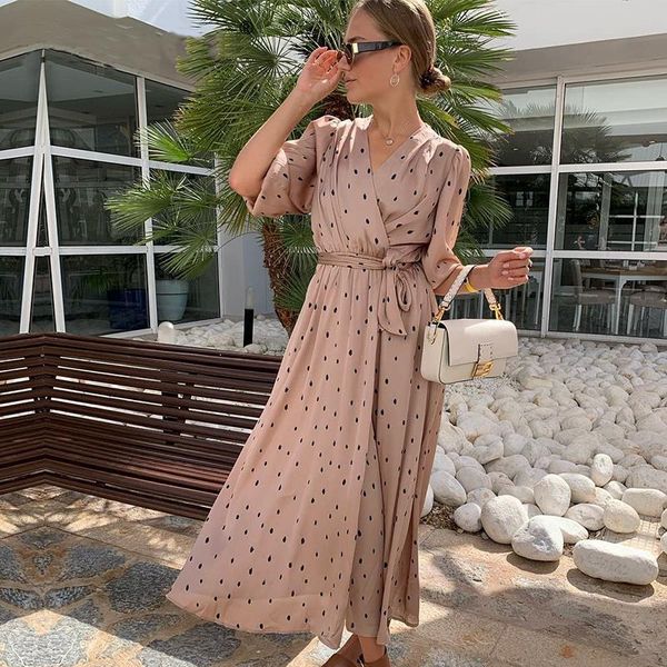 women polka dot wrap ankle length sashes long dress ladies elegant puff sleeve v neck a line party dress 2021 summer streetwear, Black;gray
women polka dot wrap ankle length sashes long dress ladies elegant puff sleeve v neck a line party dress 2021 summer streetwear, Black;gray