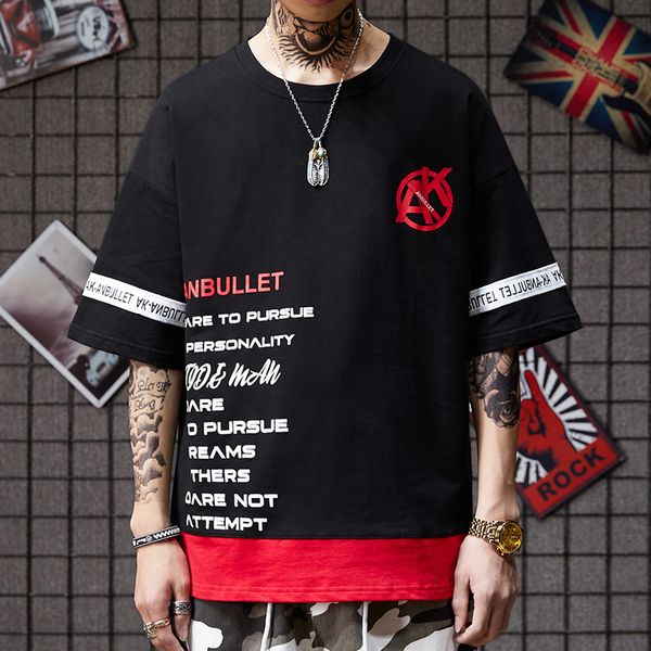 two fake t-shirts on the back seven-minute sleeve of men in trendy oversize loose hip-hop dance tees kg-132, White;black
two fake t-shirts on the back seven-minute sleeve of men in trendy oversize loose hip-hop dance tees kg-132, White;black