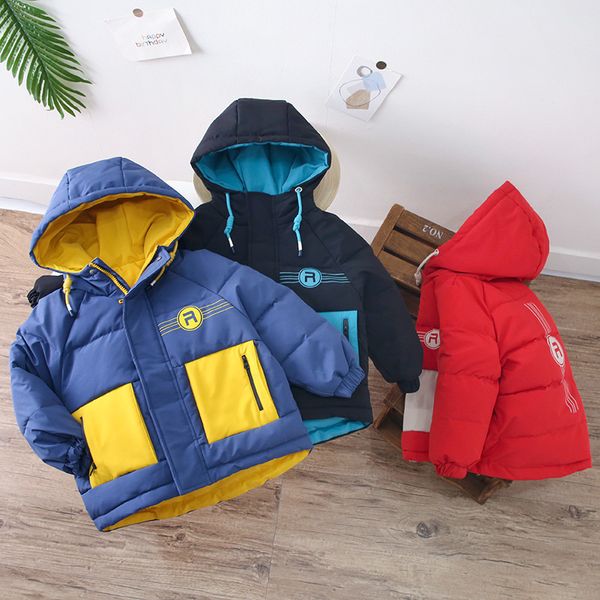 off season down jacket winter thickening outdoor windbreaker fashion color matching children's hooded warm coat boy, Blue;gray
off season down jacket winter thickening outdoor windbreaker fashion color matching children's hooded warm coat boy, Blue;gray
