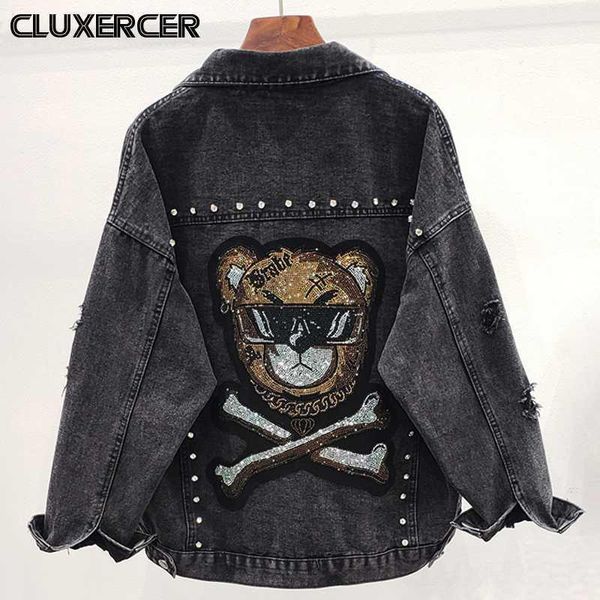women's jackets punk style hole animal diamonds denim woman spring autumn loose black jeans coat1, Black;brown
women's jackets punk style hole animal diamonds denim woman spring autumn loose black jeans coat1, Black;brown