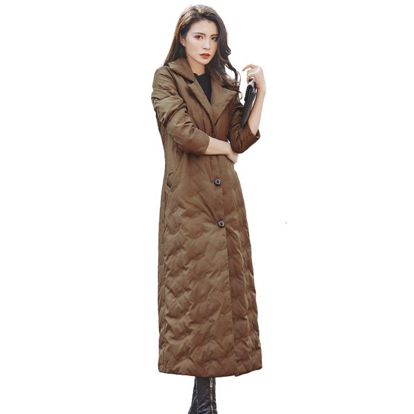 brand design winter new caramel down jacket women x-long single-breasted turn-down collar slim street style down coat parkas, Black 
brand design winter new caramel down jacket women x-long single-breasted turn-down collar slim street style down coat parkas, Black