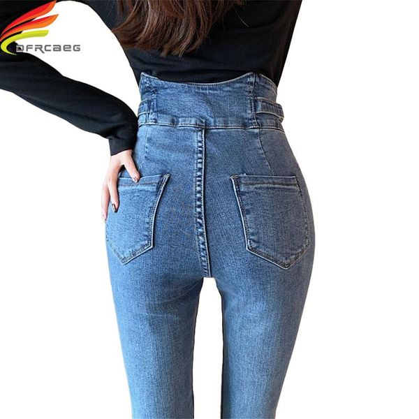 women's jeans 2021 spring high waist skinny woman streetwear buttons bandage denim femme korean style pencil pants for women, Blue
women's jeans 2021 spring high waist skinny woman streetwear buttons bandage denim femme korean style pencil pants for women, Blue