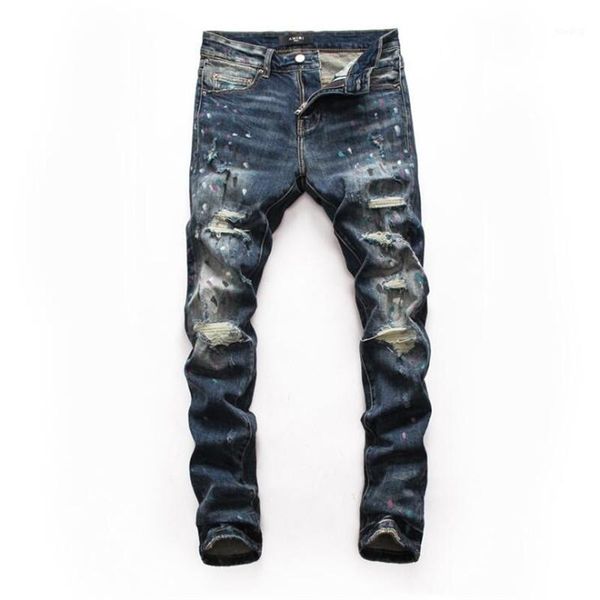 new european style mens brand jeans men straight denim trousers jeans slim paint printing blue hole zipper for men1
new european style mens brand jeans men straight denim trousers jeans slim paint printing blue hole zipper for men1