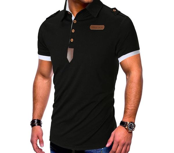 mens designer beay2019 solid color patchwork button design lapel short sleeve polo shirt, White;black
mens designer beay2019 solid color patchwork button design lapel short sleeve polo shirt, White;black