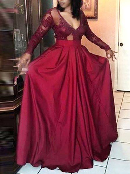 fashion long sleeve evening gowns v-neck long evening party dress for special occations custom made, Black;red
fashion long sleeve evening gowns v-neck long evening party dress for special occations custom made, Black;red