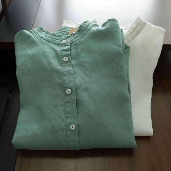 women's blouses & shirts pure linen shirt wooden ear collar eight-quarter sleeve 2021 autumn mori cotton and clothing 279, White
women's blouses & shirts pure linen shirt wooden ear collar eight-quarter sleeve 2021 autumn mori cotton and clothing 279, White