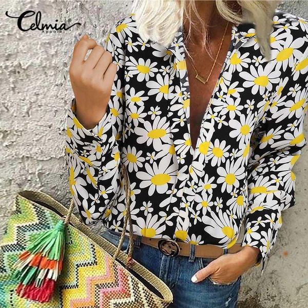 celmia fashion women daisy print blouses vintage shirts lapel long sleeve tunic casual loose work party female blusas 5xl1, White
celmia fashion women daisy print blouses vintage shirts lapel long sleeve tunic casual loose work party female blusas 5xl1, White