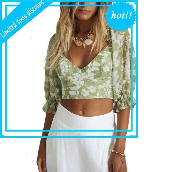 2021 new women flower print backless t-shirts boho ruches middle mouwen deep v-neck bandage slim fit elegant clothing, White
2021 new women flower print backless t-shirts boho ruches middle mouwen deep v-neck bandage slim fit elegant clothing, White