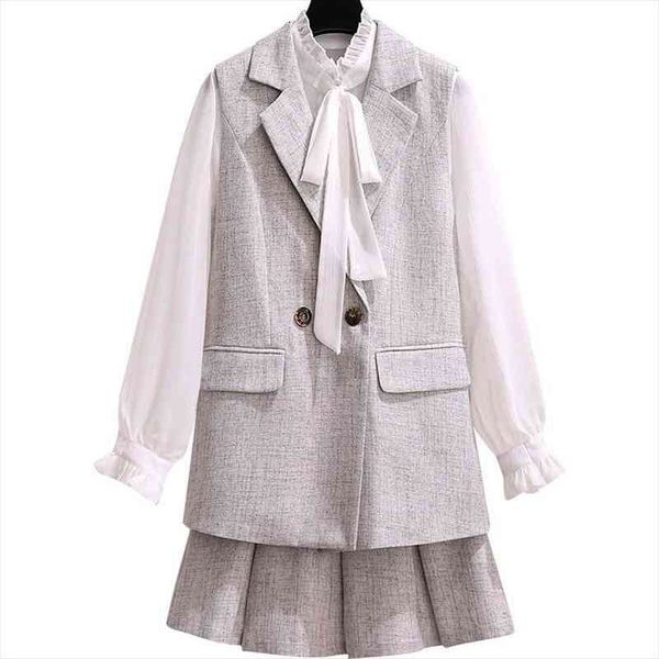 womens suit spring and autumn bowknot white shirt professional vest jacket cute pleated skirt college style three-piece sets, Gray
womens suit spring and autumn bowknot white shirt professional vest jacket cute pleated skirt college style three-piece sets, Gray