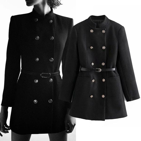 black faux wool blends with belt women coats vintage fashion double breasted long sleeve jackets women winter outerwear
black faux wool blends with belt women coats vintage fashion double breasted long sleeve jackets women winter outerwear