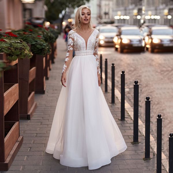 2021 new modest long sleeves elegant v neck tulle bohemian lace appliqued wedding gown a line design bridal es 9lxo, White
2021 new modest long sleeves elegant v neck tulle bohemian lace appliqued wedding gown a line design bridal es 9lxo, White