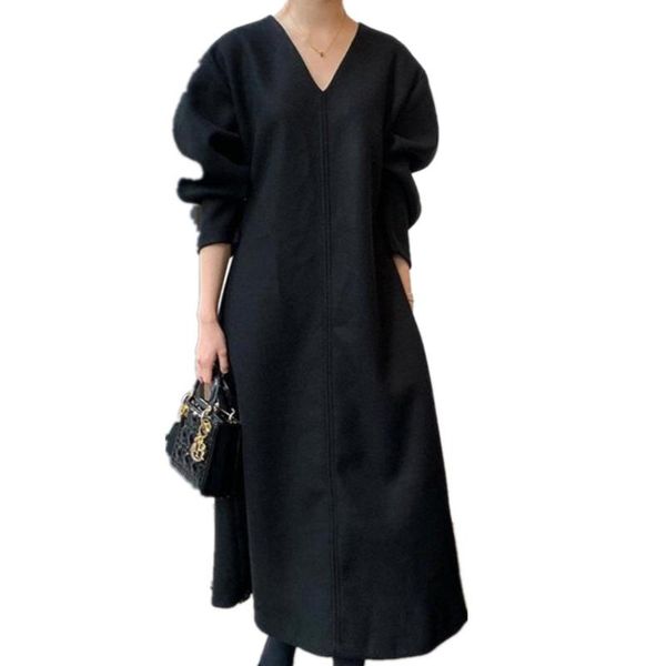 casual dresses french style elegant woolen dress women high waist winter v-neck loose long with belt, Black;gray
casual dresses french style elegant woolen dress women high waist winter v-neck loose long with belt, Black;gray