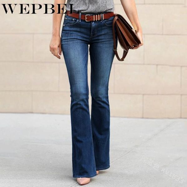 wepbel autumn casual slim fit denim full length flare pants women's solid color mid-waist fashion jeans, Blue
wepbel autumn casual slim fit denim full length flare pants women's solid color mid-waist fashion jeans, Blue