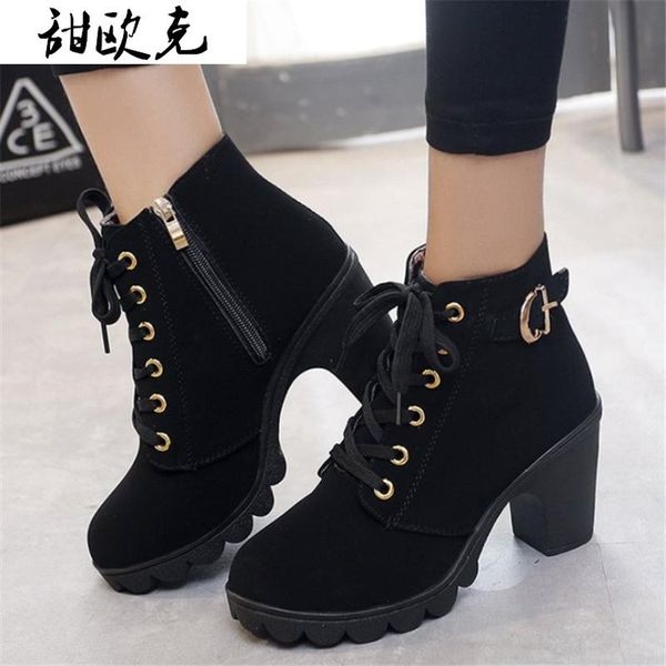 2020 autumn new vintage buckle thick heel short boots women square heel women ankle boots fashion pu lace up ankle, Black
2020 autumn new vintage buckle thick heel short boots women square heel women ankle boots fashion pu lace up ankle, Black