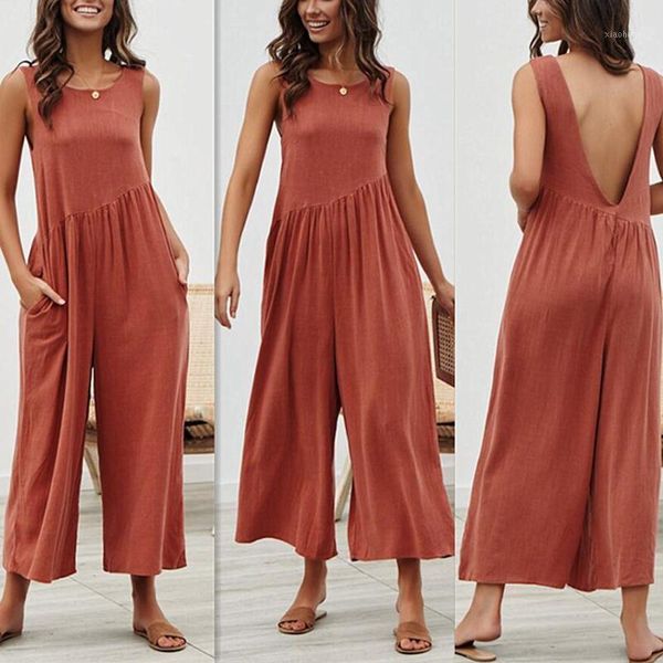 women's rompers solid color vest waist loose sleeveless long jumpsuit xrq881, Black;white
women's rompers solid color vest waist loose sleeveless long jumpsuit xrq881, Black;white