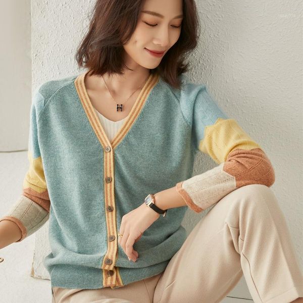 women 's cardigans real wool v-neck patchwork long sleeves short fashion knitwear loose fashion warm female spring outerwear1, White
women 's cardigans real wool v-neck patchwork long sleeves short fashion knitwear loose fashion warm female spring outerwear1, White