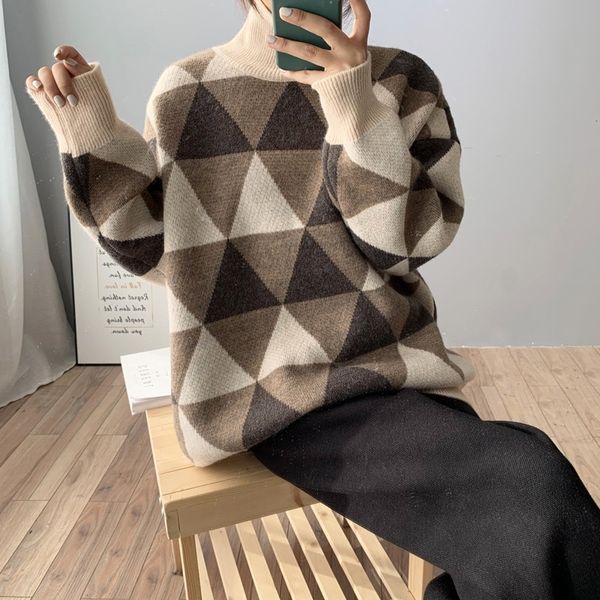 winter vintage turtleneck sweater arcyle knitted pullovers female lazy casual jumper femme thick loose knitwear y200910, White;black
winter vintage turtleneck sweater arcyle knitted pullovers female lazy casual jumper femme thick loose knitwear y200910, White;black