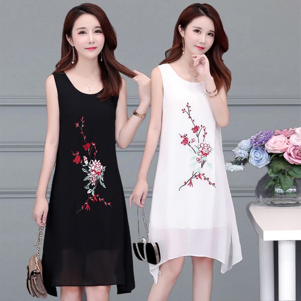 women embroidery flower chiffon sleeveless o-neck a-line irregular plus size white black red daily wear coctail dress 9925, White;pink
women embroidery flower chiffon sleeveless o-neck a-line irregular plus size white black red daily wear coctail dress 9925, White;pink