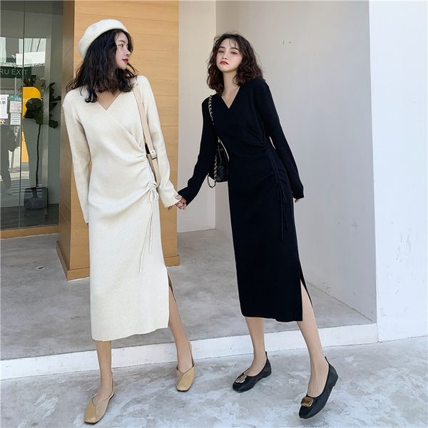 plso1 french with overcoat dress slim v-neck swing drawstring knit dresslong skirt side split mid length dress vwaxz, Black;gray
plso1 french with overcoat dress slim v-neck swing drawstring knit dresslong skirt side split mid length dress vwaxz, Black;gray