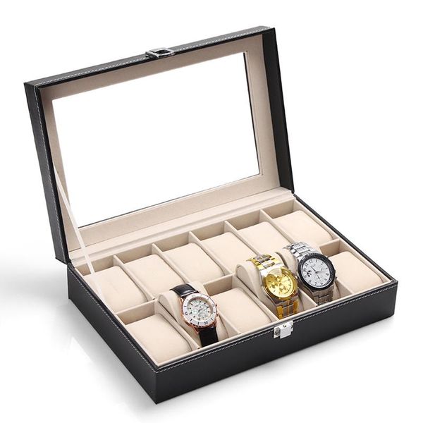 luxury 12 grids black leather watch box jewelry display collection storage case watch organizer box with transparent glass cover, Pink;blue
luxury 12 grids black leather watch box jewelry display collection storage case watch organizer box with transparent glass cover, Pink;blue