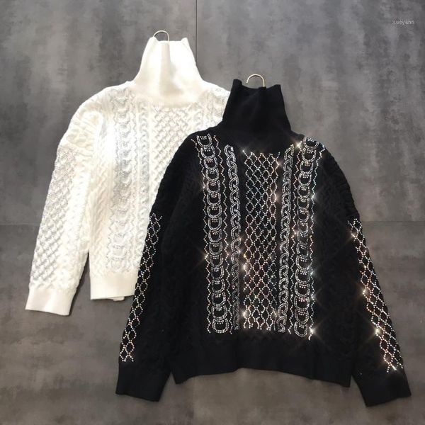 new winter vertical striped rhinestone turtleneck loose-fit warm knit sweater women's sweaters streetwear pullover pull femme1, White;black
new winter vertical striped rhinestone turtleneck loose-fit warm knit sweater women's sweaters streetwear pullover pull femme1, White;black