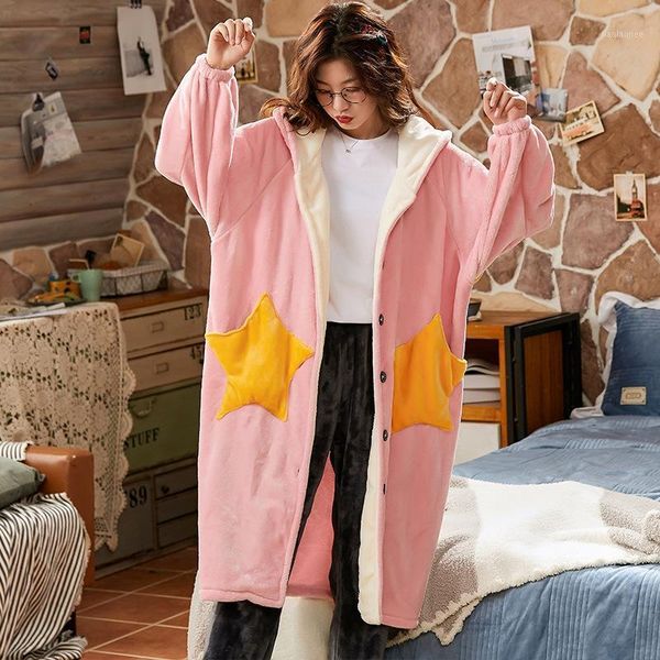 coral fleece with thick flannel pajamas women winter stars robe dressing gown bathrobe loose big yards household to take1, Black;brown
coral fleece with thick flannel pajamas women winter stars robe dressing gown bathrobe loose big yards household to take1, Black;brown
