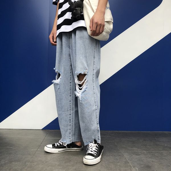 2021 the new summer masculine and feminine fashion simple blue ankle adjustment length hare pants streetwear vintage hole jeans 1o0h
2021 the new summer masculine and feminine fashion simple blue ankle adjustment length hare pants streetwear vintage hole jeans 1o0h