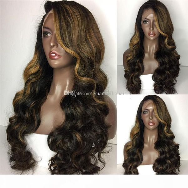 highlight lace wig 100% virgin remy hair loose wave two tone lace front wig ing, Black;brown 
highlight lace wig 100% virgin remy hair loose wave two tone lace front wig ing, Black;brown
