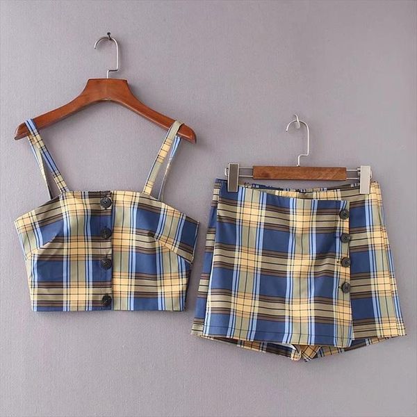 2020 summer new arrival fashion 2 piece set women plaid sling vest irregular skirt shorts set buttons decorated ing, Gray
2020 summer new arrival fashion 2 piece set women plaid sling vest irregular skirt shorts set buttons decorated ing, Gray