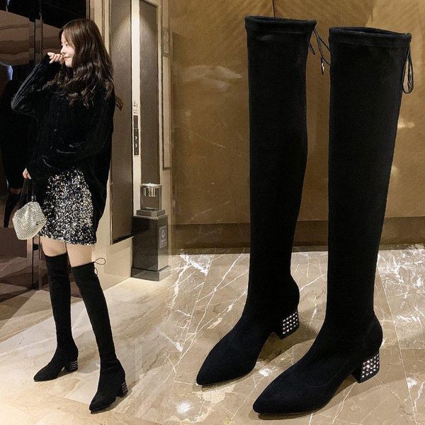 women fashion pointed slim toe thigh high flat boots women's thigh high boots crystal shiny chunky heels women shoes, Black
women fashion pointed slim toe thigh high flat boots women's thigh high boots crystal shiny chunky heels women shoes, Black
