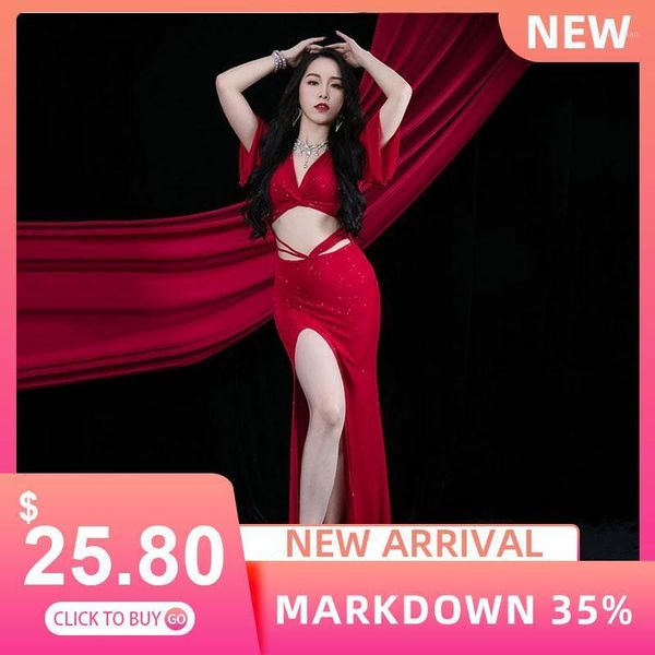 belly dance dress sequins long skirt short sleeve practice clothes female elegant v-neck split performance training clothing1, Black;red
belly dance dress sequins long skirt short sleeve practice clothes female elegant v-neck split performance training clothing1, Black;red
