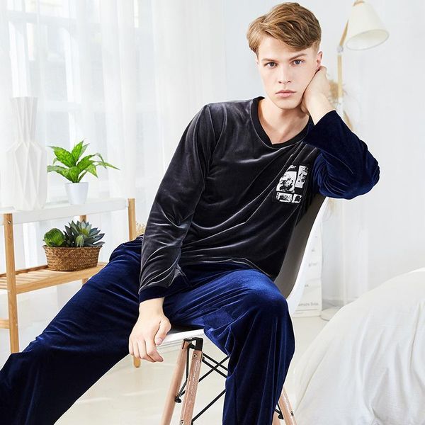 classic velvet pajamas men's long sleeve winter pullover head color contrast two piece home clothes sr9751, Black;brown
classic velvet pajamas men's long sleeve winter pullover head color contrast two piece home clothes sr9751, Black;brown