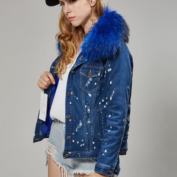 maomaokong new true scorpion fur collar denim jacket fashion winter women's jacket short park warm and velvet thick lining 201225, Black
maomaokong new true scorpion fur collar denim jacket fashion winter women's jacket short park warm and velvet thick lining 201225, Black