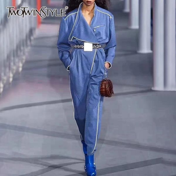 twotwinstyle casual asymmetrical women's jumpsuits stand collar long sleeve high waist with sashes jumpsuit female fashion tide y200904, Black;white
twotwinstyle casual asymmetrical women's jumpsuits stand collar long sleeve high waist with sashes jumpsuit female fashion tide y200904, Black;white