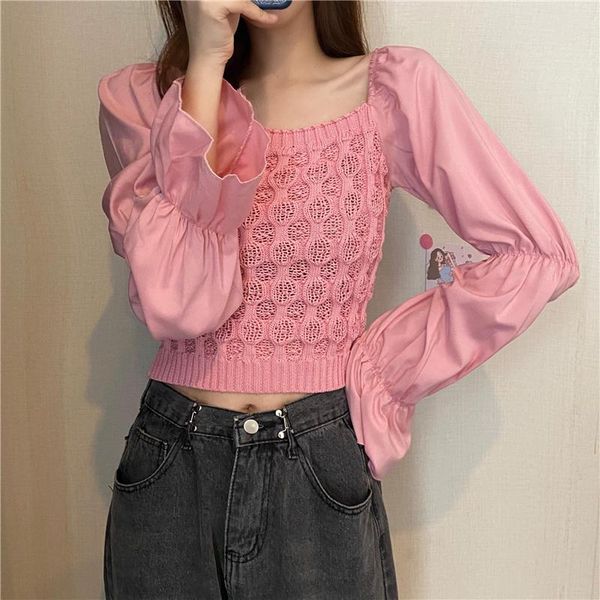 women solid sweater jumpers square collar cropped pullover crop girls patched full flare sleeve sweaters for female, White;black
women solid sweater jumpers square collar cropped pullover crop girls patched full flare sleeve sweaters for female, White;black