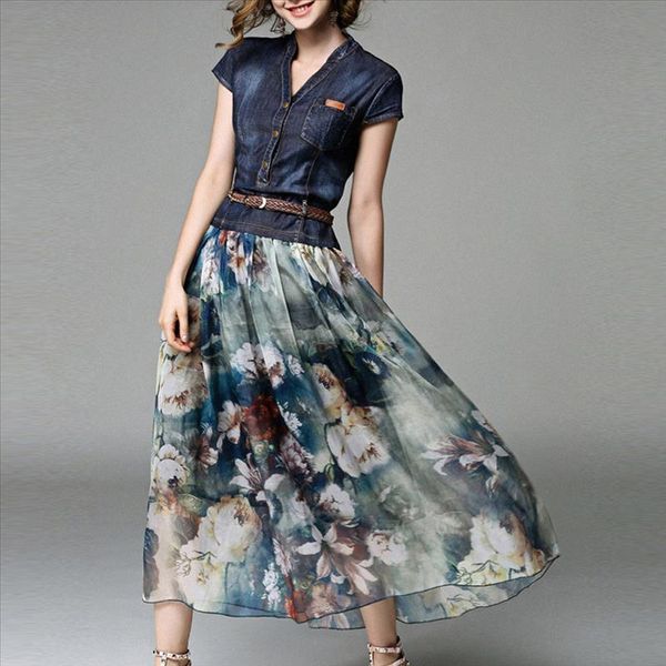 denim chiffon patchwork floral print women's casual dress summer 2020 new female dress japan fashion style, Black;gray
denim chiffon patchwork floral print women's casual dress summer 2020 new female dress japan fashion style, Black;gray