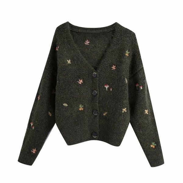 women's knits & tees vintage chic floral embroidery cropped cardigans women fashion green button-up sweaters female knitwear, White
women's knits & tees vintage chic floral embroidery cropped cardigans women fashion green button-up sweaters female knitwear, White