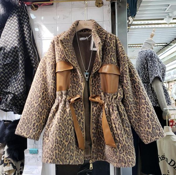 european 2020 winter new leopard pattern leather pockets stitching coat women's thick warm wool coat slim overcoats1, Black
european 2020 winter new leopard pattern leather pockets stitching coat women's thick warm wool coat slim overcoats1, Black