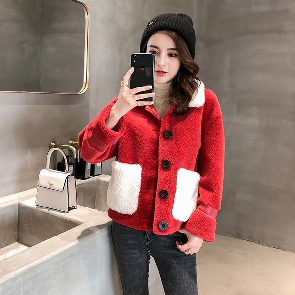 women's fur & faux 2021 winter coat women cashmere coats slim sheep short wool jacket, Black
women's fur & faux 2021 winter coat women cashmere coats slim sheep short wool jacket, Black