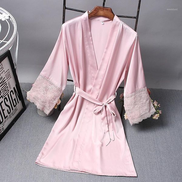 women silk satin short night robe solid kimono robe lace trim bathrobe peignoir bride bridesmaid fashion dressing gown1, Black;red
women silk satin short night robe solid kimono robe lace trim bathrobe peignoir bride bridesmaid fashion dressing gown1, Black;red