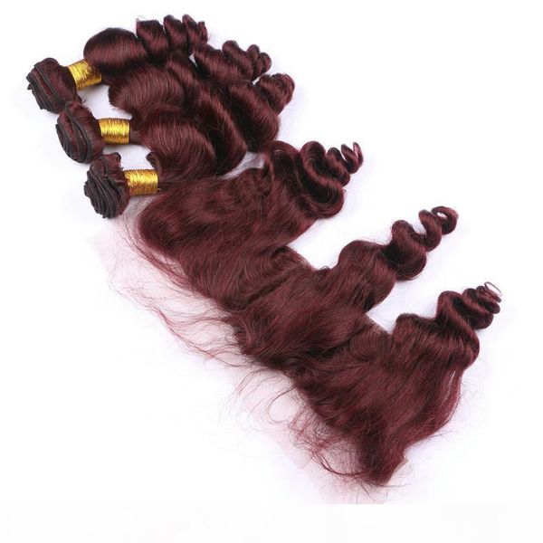 loose wave peruvian burgundy human hair weaves with lace frontal closure #99j wine red human hair 3bundles with 13x4 full lace frontals, Black;brown 
loose wave peruvian burgundy human hair weaves with lace frontal closure #99j wine red human hair 3bundles with 13x4 full lace frontals, Black;brown