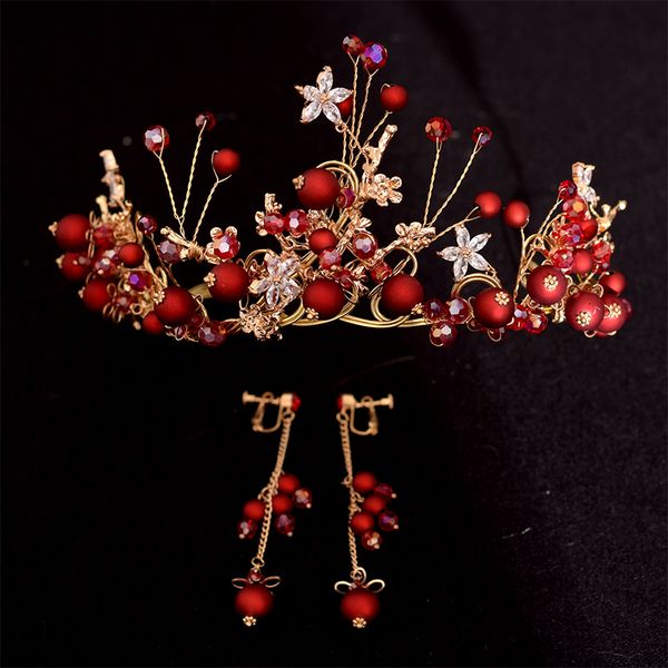 bridal red crown headdress hair korean earrings 2019 new super fairy atmosphere wedding dress accessories set, Silver
bridal red crown headdress hair korean earrings 2019 new super fairy atmosphere wedding dress accessories set, Silver