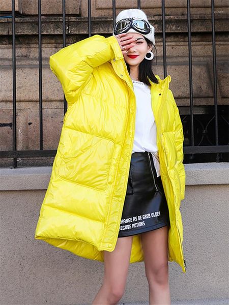 korean women fashion winter coats zippers long white duck fur down puffer coat letter printed hooded parkas streetwear overcoat1, Black