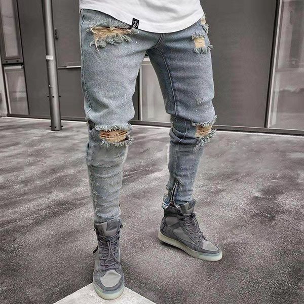 new jeans men spring menclothes denim pants distressed slim fit casual trousers stretch ripped jeans, Blue
new jeans men spring menclothes denim pants distressed slim fit casual trousers stretch ripped jeans, Blue