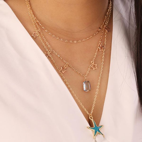 fashion popular beach alloy crystal starfish star scallop pendant multi-layer female necklace jewelry a direct sale, Silver
fashion popular beach alloy crystal starfish star scallop pendant multi-layer female necklace jewelry a direct sale, Silver