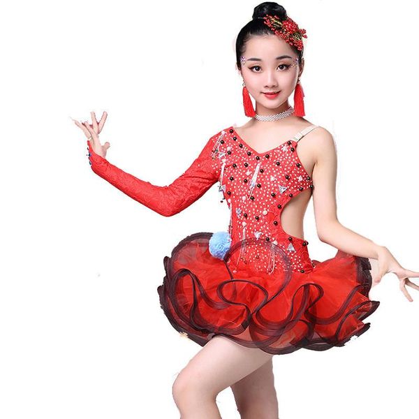 stage wear tassel children's professional latin dance dress girls modern performance clothes competition costumes, Black;red
stage wear tassel children's professional latin dance dress girls modern performance clothes competition costumes, Black;red